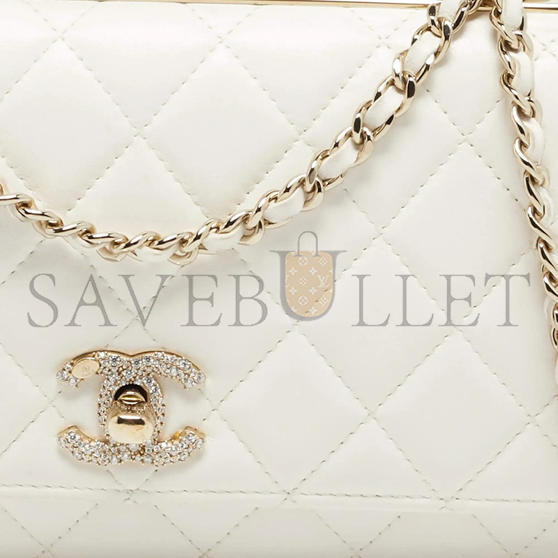 CHANEL MASTER TRENDY CC CRYSTAL WHITE QUILTED LEATHER TOP HANDLE WALLET ON CHAIN (19*12.5*3.5cm)